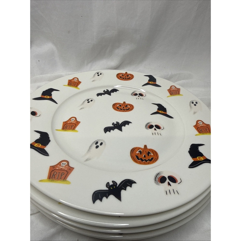 Wicked Ciroa Halloween Pumpkin 8" App Plates Set Of 5 Ghost Skull Bat Witch